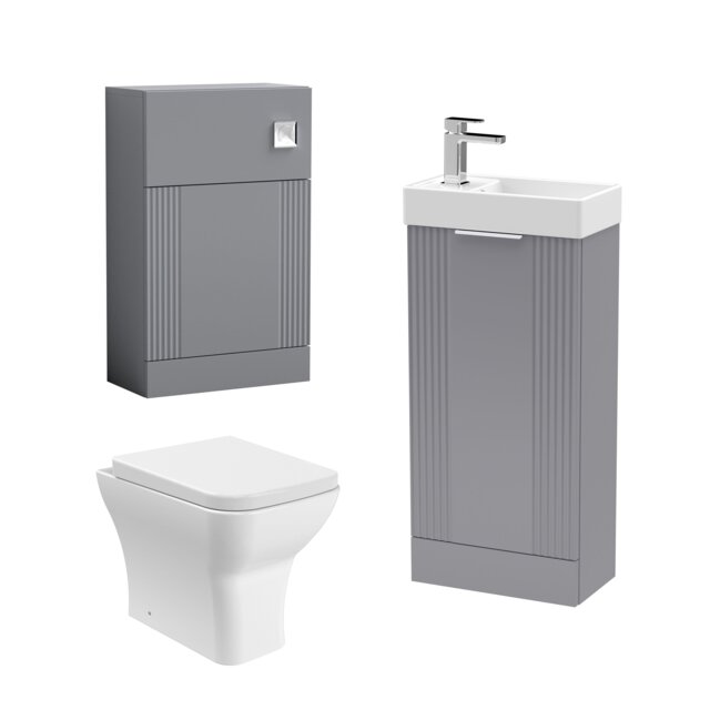Balterley Cloakroom Suite - Floor Standing Basin Unit, Toilet & Tap Grey Satin Grey 781.0000 x 400.0000 x 222.0000mm