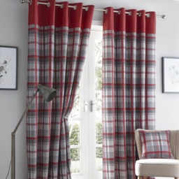 Portfolio Home Orleans Tartan Check Red 66 x 72 Inches Fully Lined Eyelet Curtains Red