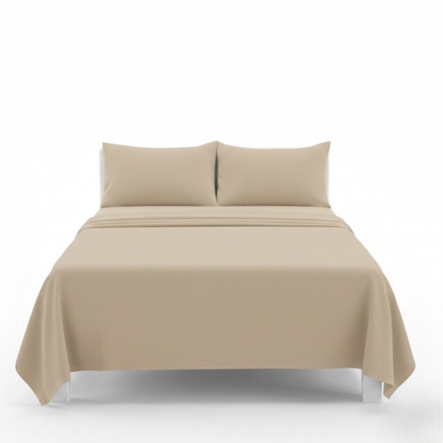Easy Care Flat Bed Sheet Polycotton Durable Low Maintenance Bedding Brown Latte