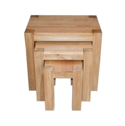 Kuba Solid Oak Nest of 3 Side Tables for Living Room Brown Light Oak