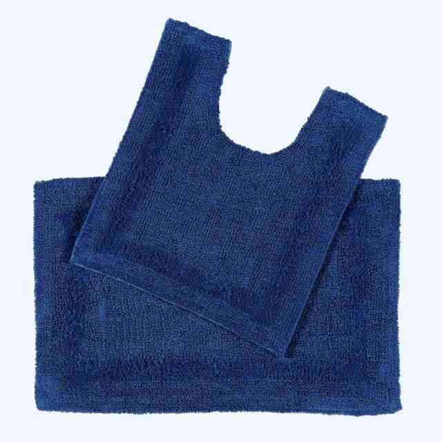 Homescapes Luxury Reversible Cotton Bath Mat Set - Navy Blue
