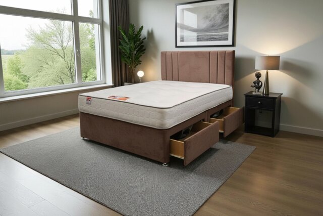 "Sarah Plush Bed Set With Mattress, 2 Drawers Same Side & 24""Headboard"