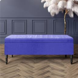 137cm Paris Plain Ottoman Storage Bench -Naples Shoes Bench with Black Turned Wooden Legs - Blue Upholstery Storage Footstool