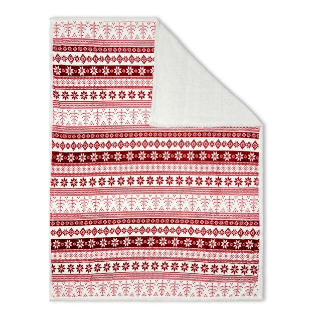 BHS Christmas Fairisle Throw with Sherpa Back Red Red 1