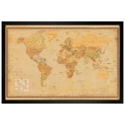 Black Wooden Framed Harper Collins Antique World Map Maxi Poster Multi
