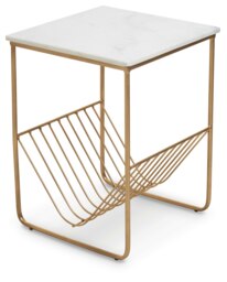 Interiors by Premier White Marble Rack Side Table, End Table with Gold Finish Metal Frame, Bedside Marbe Table with Storage White