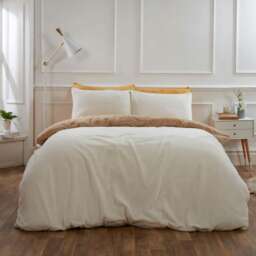 OHS Reversible Soft Teddy Fleece Duvet Cover and Pillowcase Bedding Set, Single - Cream/Latte