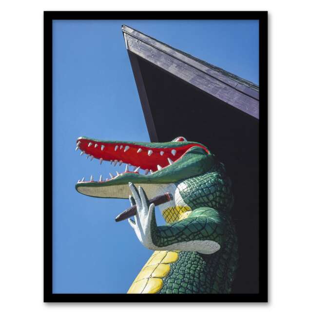 John Margolies Gatorland Zoo Alligator With Cigar Photo Framed Wall Art Print A4