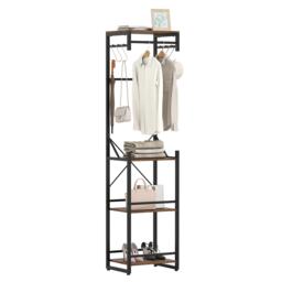 COSTWAY Freestanding Coat Rack Slim Hall Tree with 4 Storage Shelves Brown