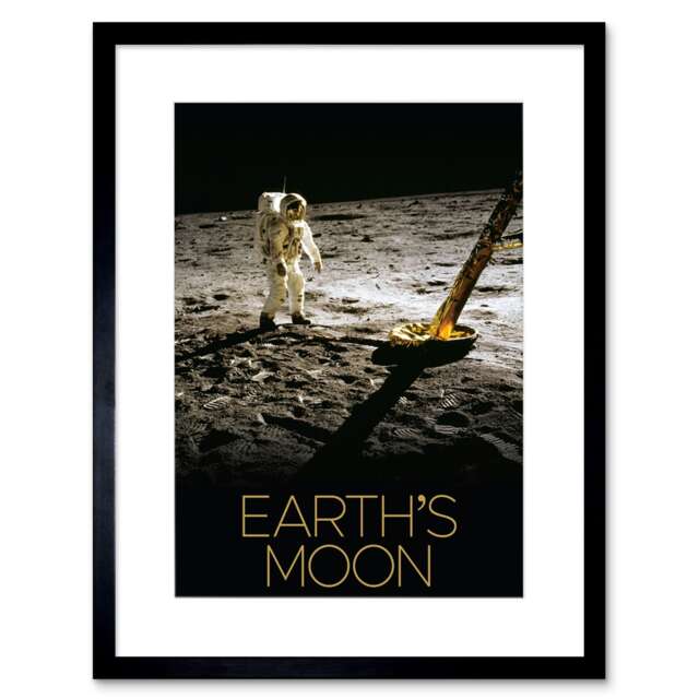 "NASA Our Solar System Moon Apollo 11 Lunar Module Aldrin 9x7"" Black Framed Wall Art Print"