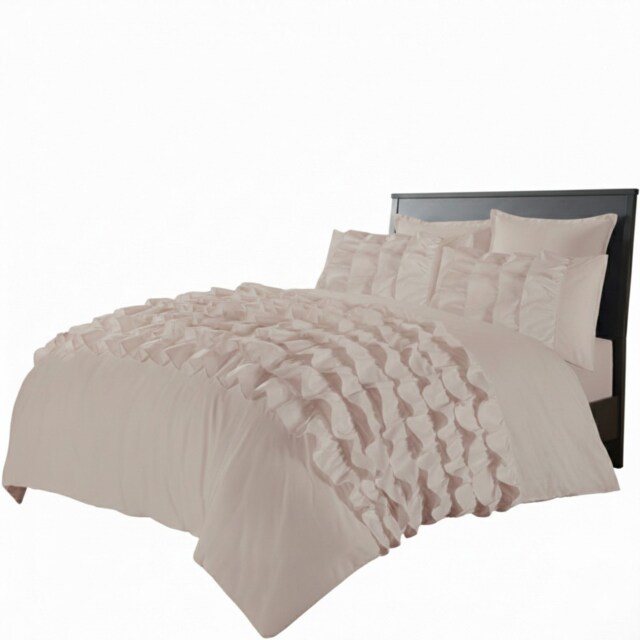 Ruffle Border Duvet Cover Soft Elegant Bedding Set with Pillowcases Pink Single