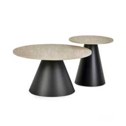 Torrance Modern Travertine Effect Coffee and Lamp Table Set in Travertine Effect and Black