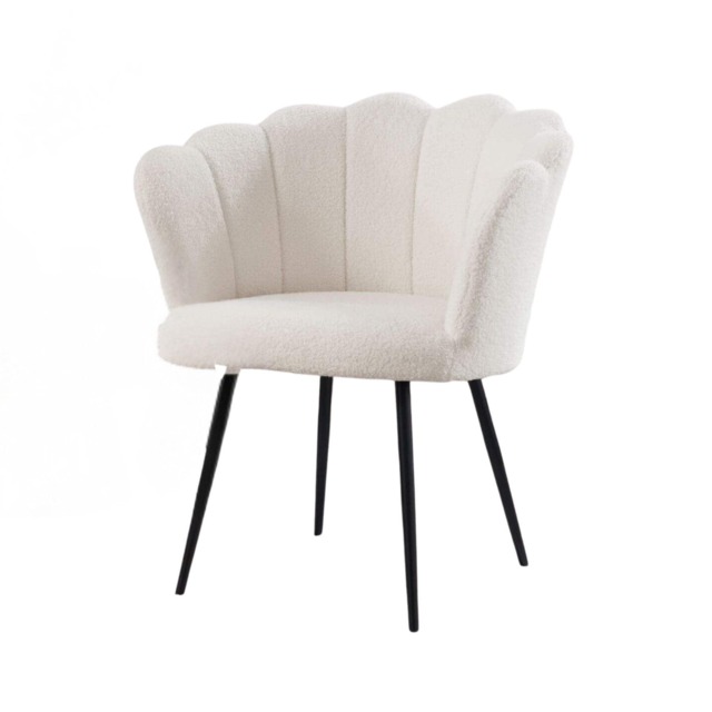 Boucle Fabric Scallop Shell Chair Wing Back Armchair Sofa White