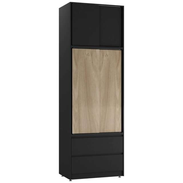 240cm 2 Sliding Doors Wardrobe Bedroom Storage Closet Hanging Rail Cupboard Unit Multi Black Carcass & Oak Doors 1