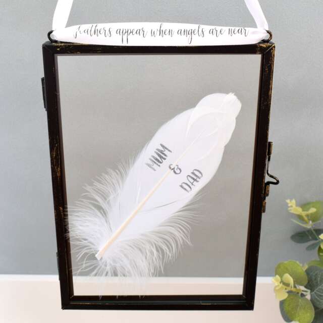 In Memory of Mum & Dad Real feather Floating Picture Frame. Memorial