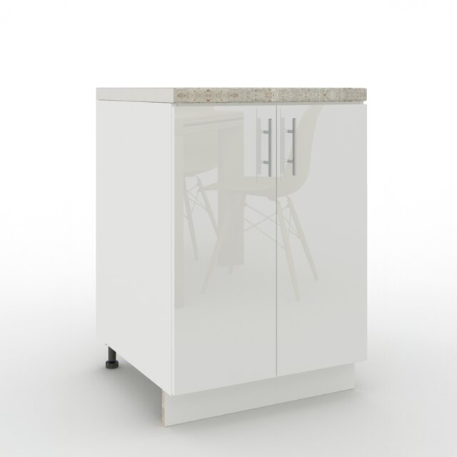 JD Greta Adjustable Legs Kitchen Base Unit 600mm Storage Cabinet With Door Shelf 60cm - White Gloss With Worktop