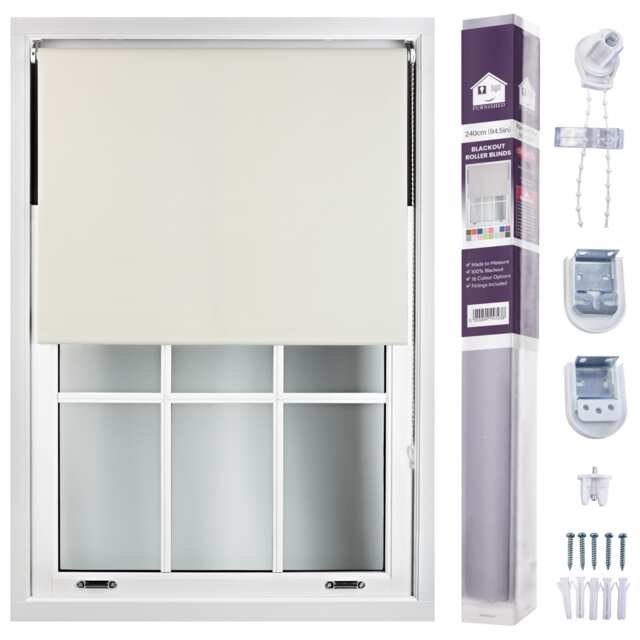 FURNISHED Made to Measure Blackout Blinds Easy Fit UV Protection Insulated Window Shade (W)240cm x (L)210cm Cream Cream (W) 240cm x (L) 210cm
