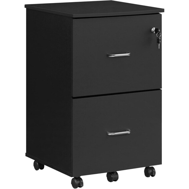 Compact Filing Cabinet with Locks, Rolling Office Storage, Small Printer Stand, Document Organizer, Black