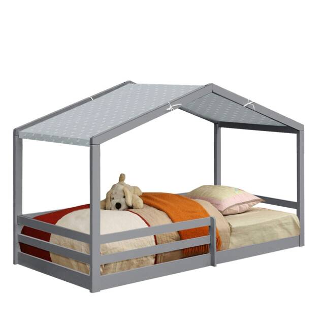 3ft Single Wooden House Bed In Grey With Grey Tent