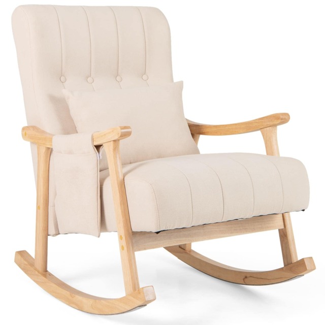COSTWAY Nursery Rocking Chair Upholstered Glider Rocker w/High Backrest