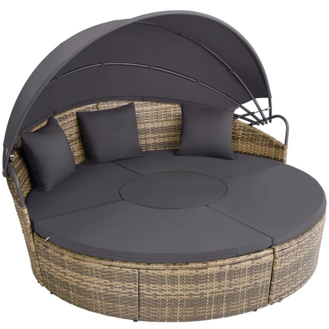 Sun Lounger Santorini - modular garden furniture set with shade canopy Cream nature 175 x 171 x 136 cm 1