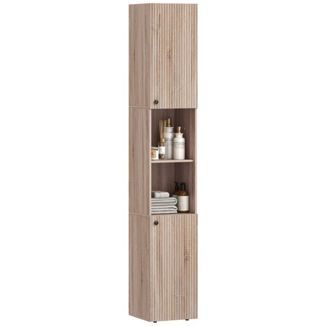HOMCOM 182 cm Tall Bathroom Cabinet with Adjustable Shelves, Natural Brown Natural wood finish