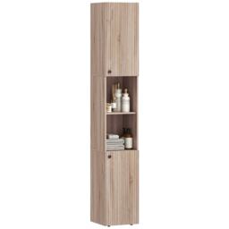 HOMCOM 182 cm Tall Bathroom Cabinet with Adjustable Shelves, Natural Brown Natural wood finish
