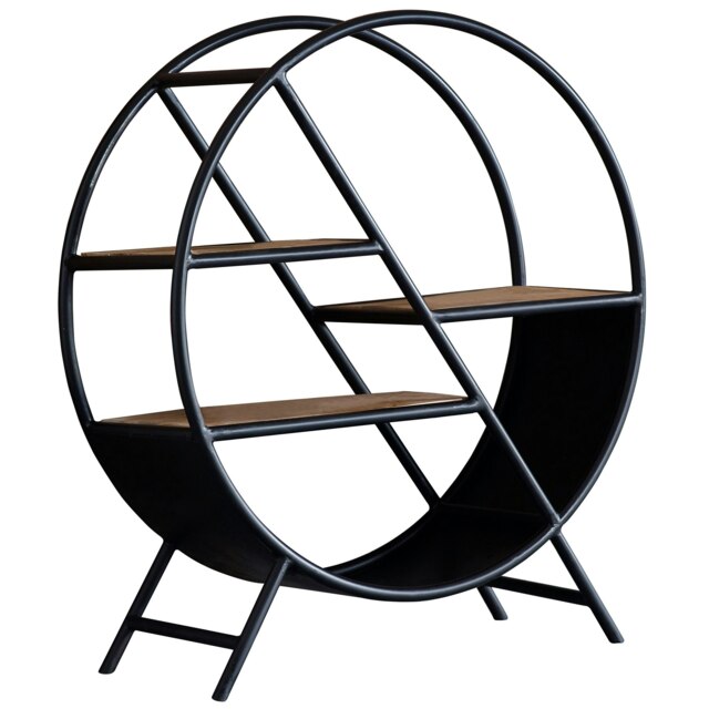 Oakland Industrial Mintis Iron Wooden Round Bookcase Brown