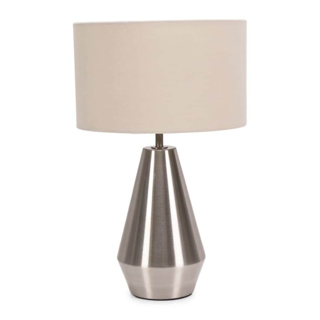 ValueLights Jax Brushed Chrome Touch Table Lamp Cream Shade