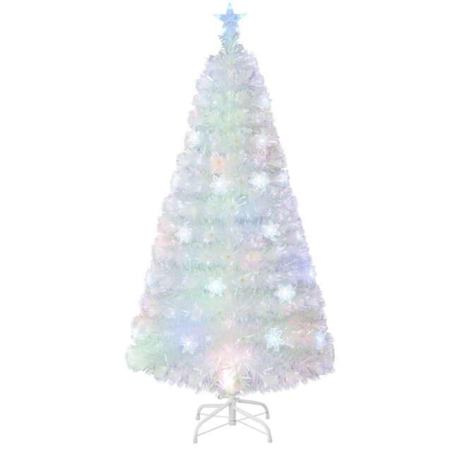 COSTWAY 5FT Fiber Optic Christmas Tree White Artificial Pre-lit Xmas Tree with Top Light