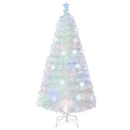 COSTWAY 5FT Fiber Optic Christmas Tree White Artificial Pre-lit Xmas Tree with Top Light