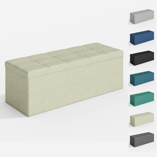 110cm Large Rectangular Ottoman Foldable Storage Bench Upholstered Foot Rest