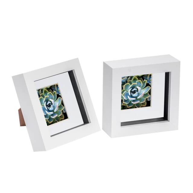 "Nicola Spring 4 x 4"" Photo Frames - White/White Mount - 3D Picture Frame Box Portrait Display Case (12.5 x 12.5cm) Set of 2"