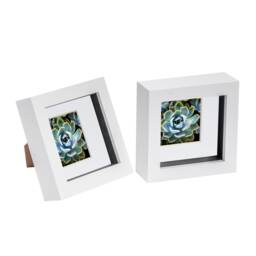 "Nicola Spring 4 x 4"" Photo Frames - White/White Mount - 3D Picture Frame Box Portrait Display Case (12.5 x 12.5cm) Set of 2"