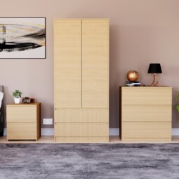 Vida Designs Denver 3 Piece Bedroom Set (2 Drawer Large Bedside Chest, 3 Drawer Chest, 2 Door 2 Drawer Wardrobe),Pine Yellow Pine 3