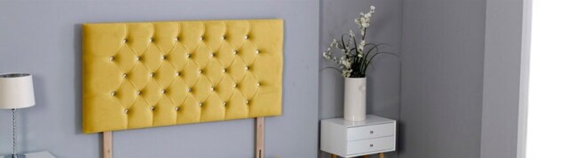 "Mustard Plush Velvet Chesterfield Headboard Multi 4FT6 Double 20""inch Headboard"