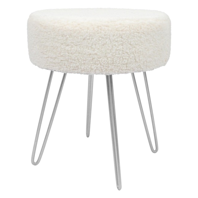 Harbour Housewares Boucle Footstool - Round Modern Dressing Table Footstool Vanity Seat Chairs - 40 x 35cm - Silver Legs Silver Cream/Silver Pack of 1 1