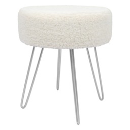 Harbour Housewares Boucle Footstool - Round Modern Dressing Table Footstool Vanity Seat Chairs - 40 x 35cm - Silver Legs Silver Cream/Silver Pack of 1 1