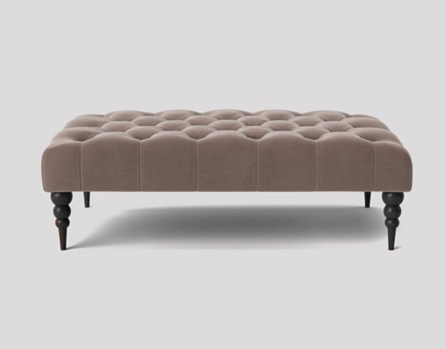 Alyana 137cm Rectangle Ottoman Bench with Wooden Legs- Grey Plush Velvet Chesterfield Upholstered Footstool