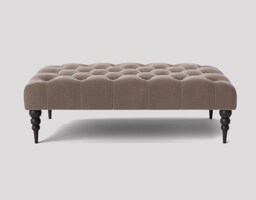 Alyana 137cm Rectangle Ottoman Bench with Wooden Legs- Grey Plush Velvet Chesterfield Upholstered Footstool
