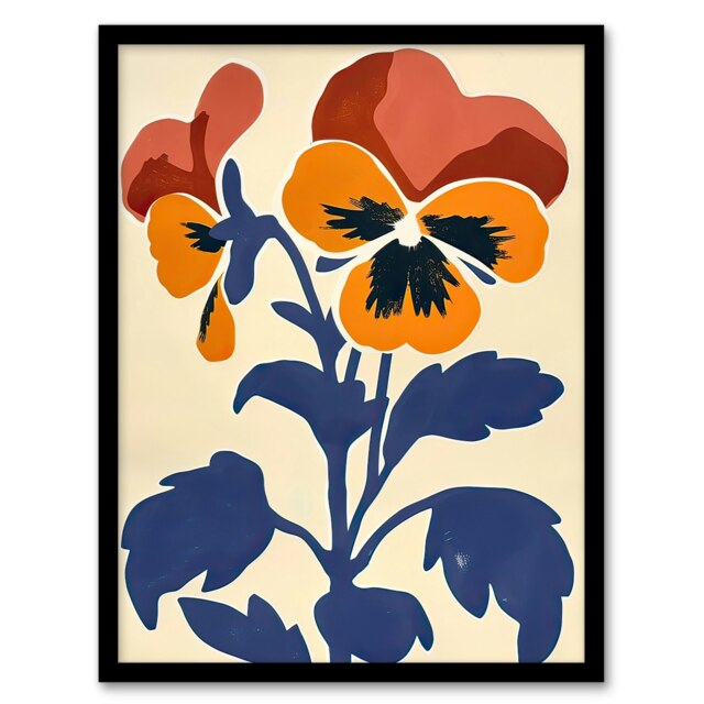 Pansy Flower Bloom Simple Bold Floral Home Decor Black Framed Wall Art Print A4