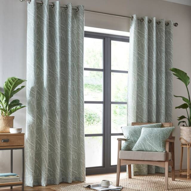 Portfolio Home Madison Botanical Leaves Green 66 x 90 Inches Fully Lined Eyelet Curtains Green