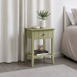 Sage Green One Drawer Bedside Table With Shelf - Padstowe Sage Green Range