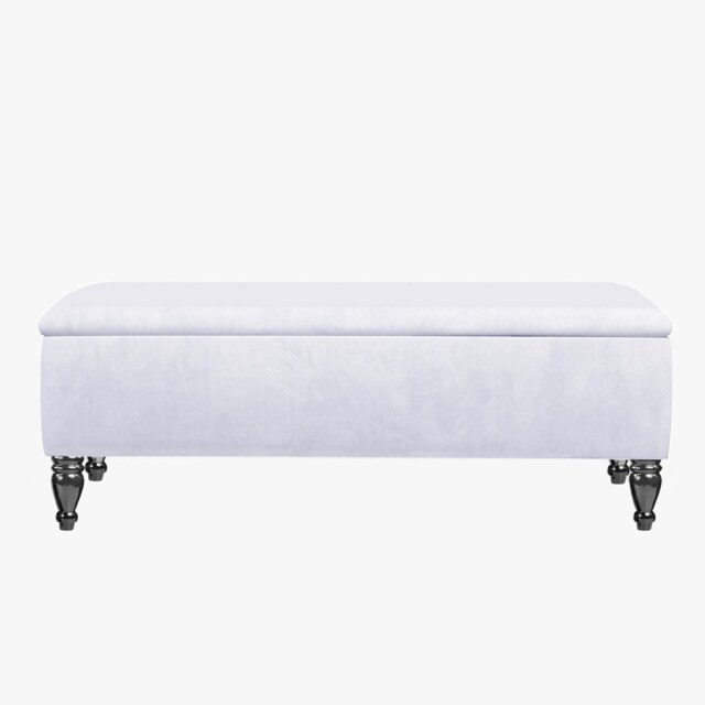 Lisbon Plain 137cm Ottoman Storage Bench - Plush Velvet Shoe Bench - White Upholstery Footstool with Storage