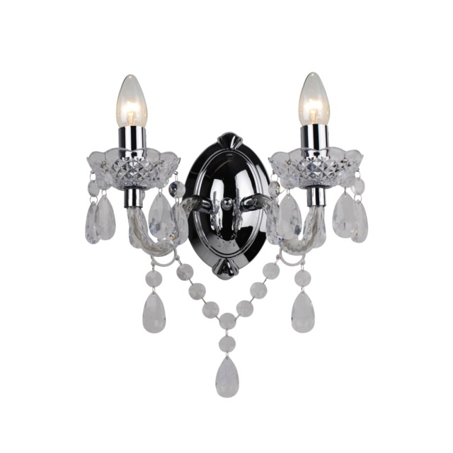 Clear Acrylic and Chrome Marie Therese Style 2 x 40W Wall Light Clear Chrome 1