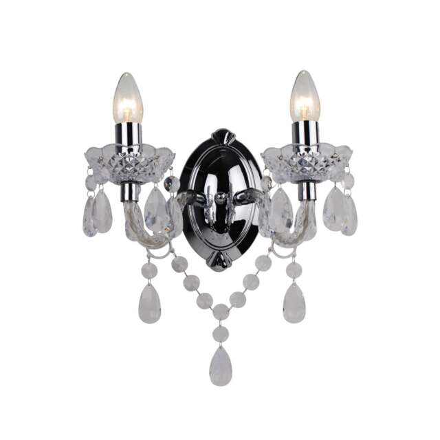 Clear Acrylic and Chrome Marie Therese Style 2 x 40W Wall Light Clear Chrome 1