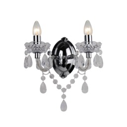 Clear Acrylic and Chrome Marie Therese Style 2 x 40W Wall Light Clear Chrome 1
