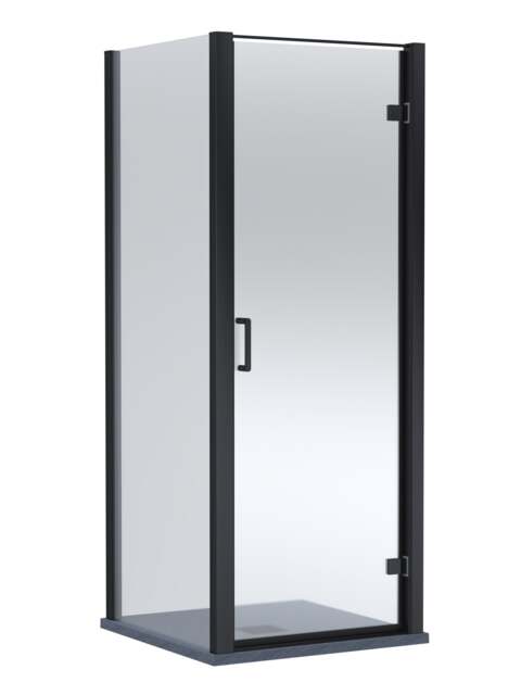 Balterley Hinged Shower Door with Glass, Side Panel & Slimline Shower Tray Black Matt Black