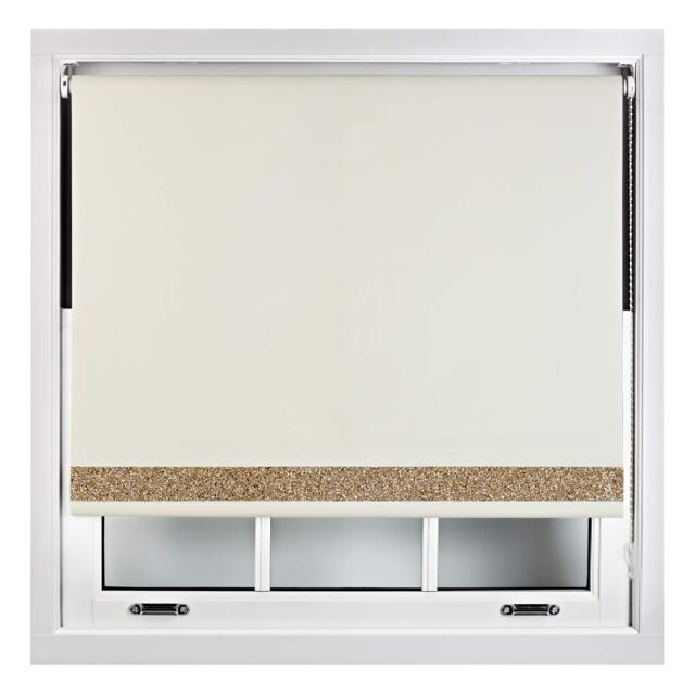 FURNISHED Thermal Blackout Roller Blinds with Glitter Edge - (W)100cm x (L)210cm Cream Cream (W) 100cm x (L) 210cm