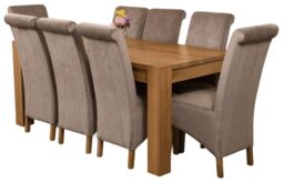Kuba 180 x 90 cm Chunky Oak Dining Table and 8 Montana Fabric Chairs Grey Grey
